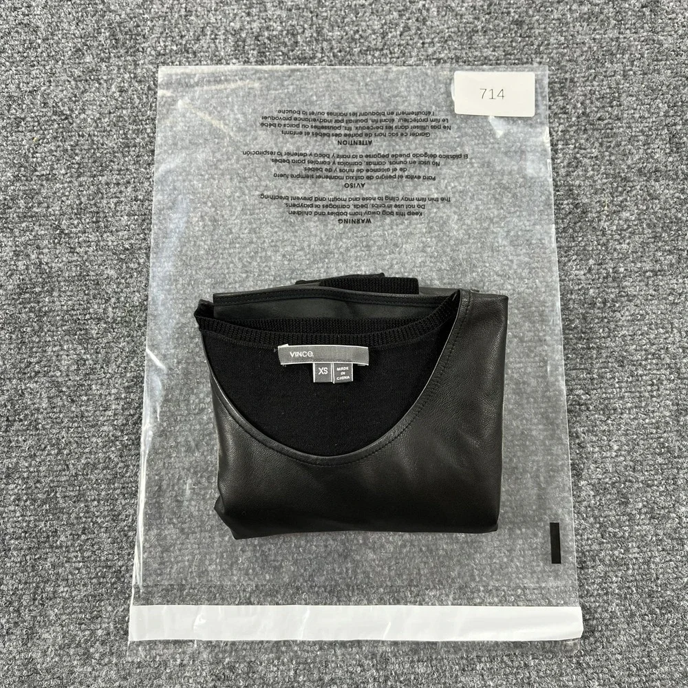 Vince Sweater Womens XS Black Lamb Leather Front Wool Knit Crew Pullover - Picture 8 of 9